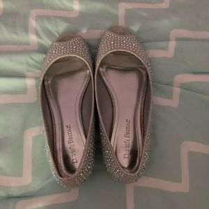 Silver Rhinestone Open-Toe Flats